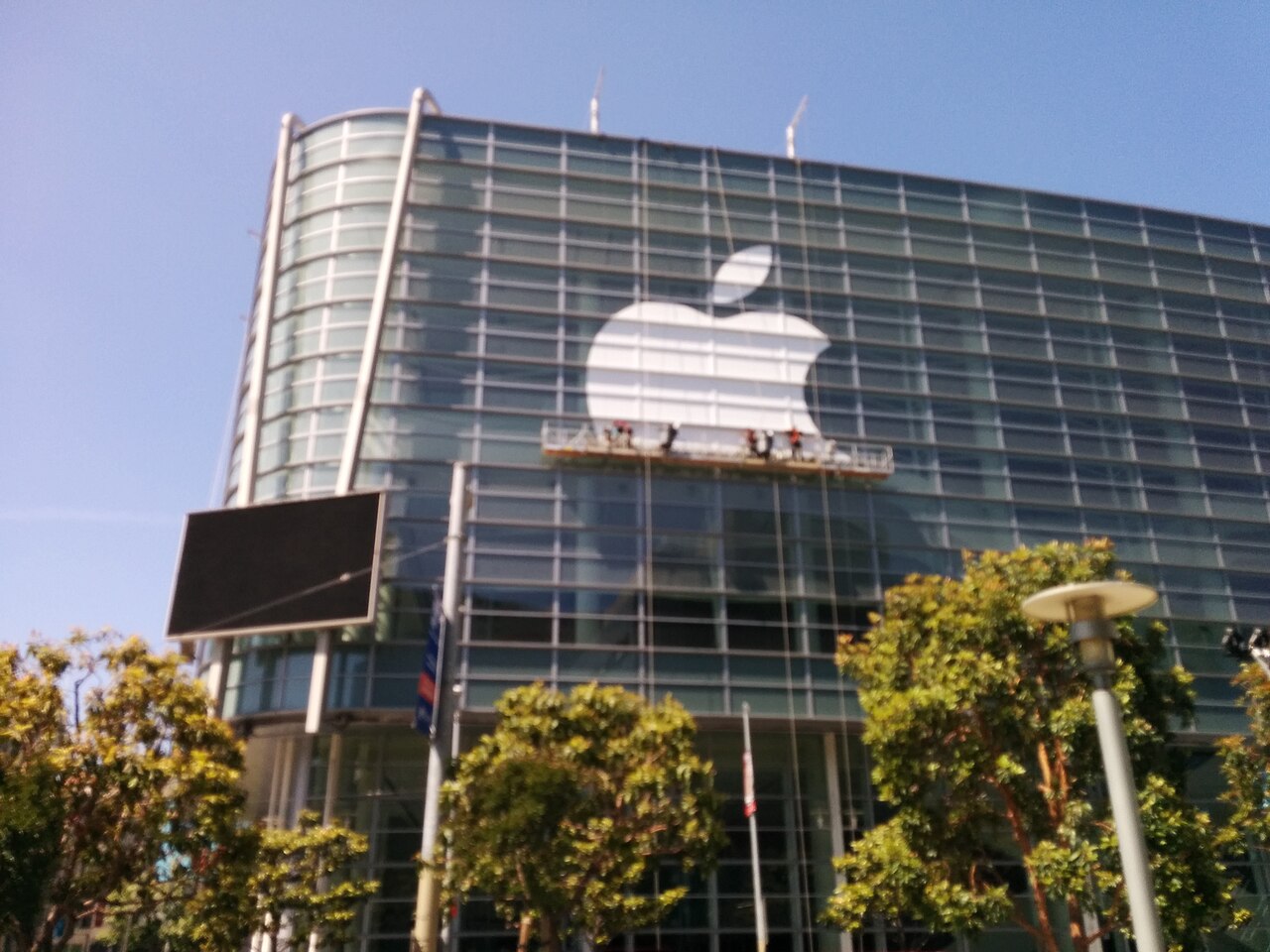 Installing Apple logo on Moscone West in preparation for WWDC 2013.