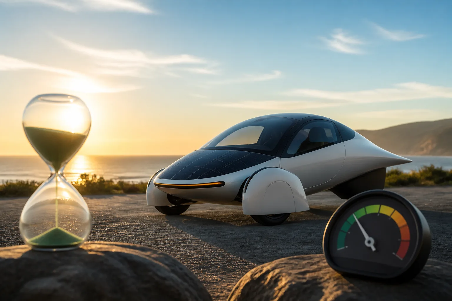 Editorial image illustrating Aptera Solar EV Test: What 4.23–4.75 kWh/Day Actually Means for Miles