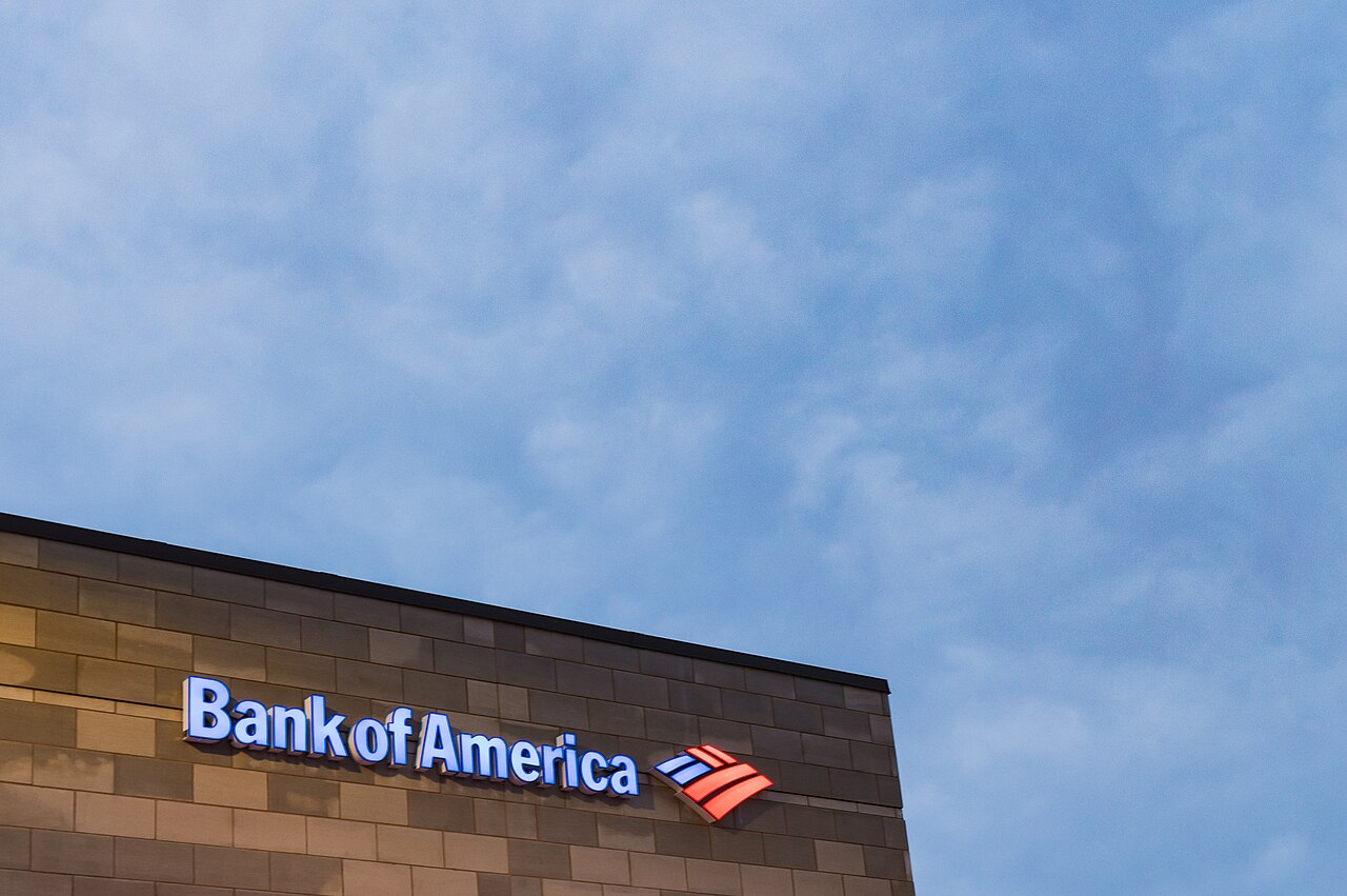 A Bank of America local branch office in Eagan, Minnesota, at sunrise.